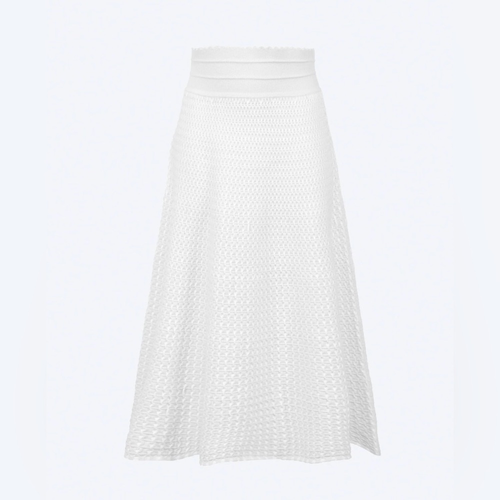 Molli Mid Length Smocked Skirt in Milk XS